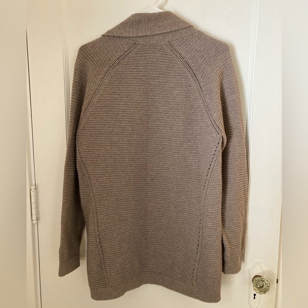 L.L. Bean | Cotton Taupe Open Cardigan Size Large - Picture 2 of 6